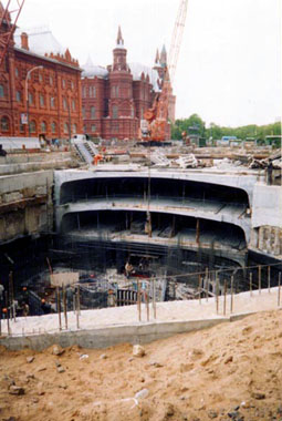 Construction of underground parking at Revolution sq. in Moscow. 