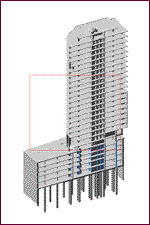 Пространственная расчетная модель здания бизнес-центра в разрезе.